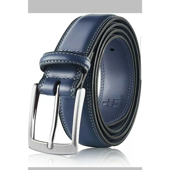 Men's Genuine Leather Dress Belt, Handmade, 100% Cow Leather Navy Size 30 - Picture 1 of 8